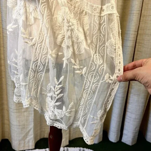 Entro White Sheer Boho Embroidered Lace Kimono Jacket Blouse M Cottagecore - Picture 12 of 15